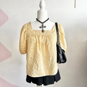 Yellow Gingham Top, Cottagecore, Coquette, Retro 60s, Small,‎ Soft Girl, Vintage